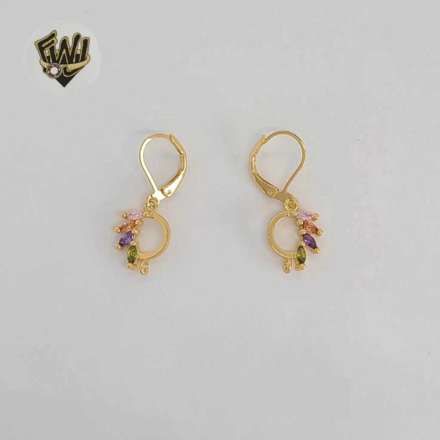 (1-1198-2) Gold Laminate - Multicolor Dangle Earrings - BGF