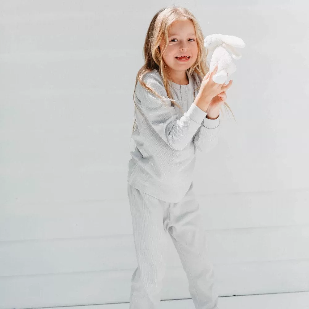 100% Organic Cotton Rib-Knit Winter Children's Pyjamas - Grey