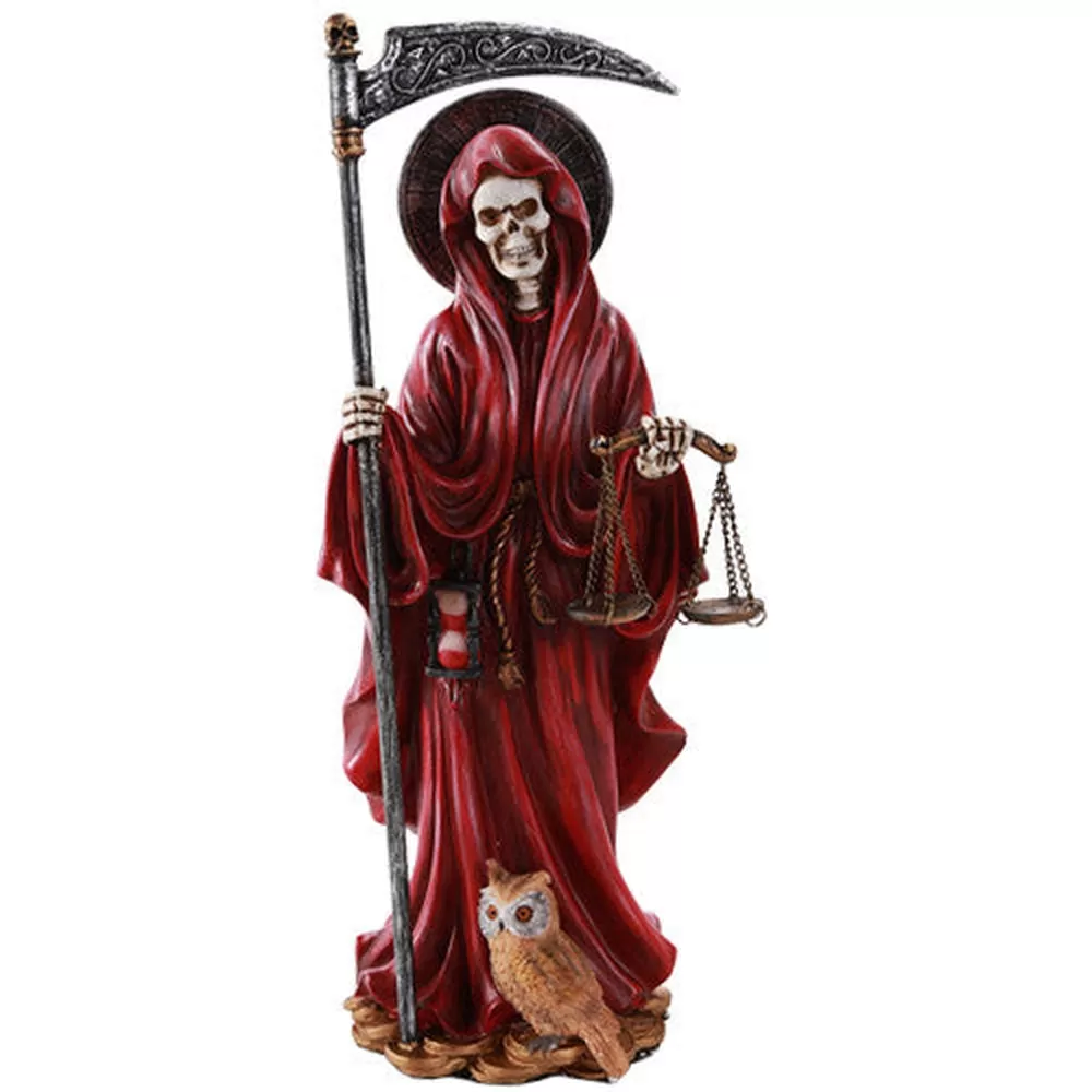 10.5" Santa Muerte Skeleton Statue - Red