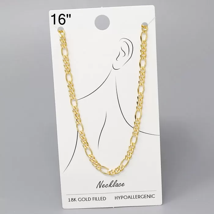 18K Gold Dipped Figaro Chain Necklace - 16"