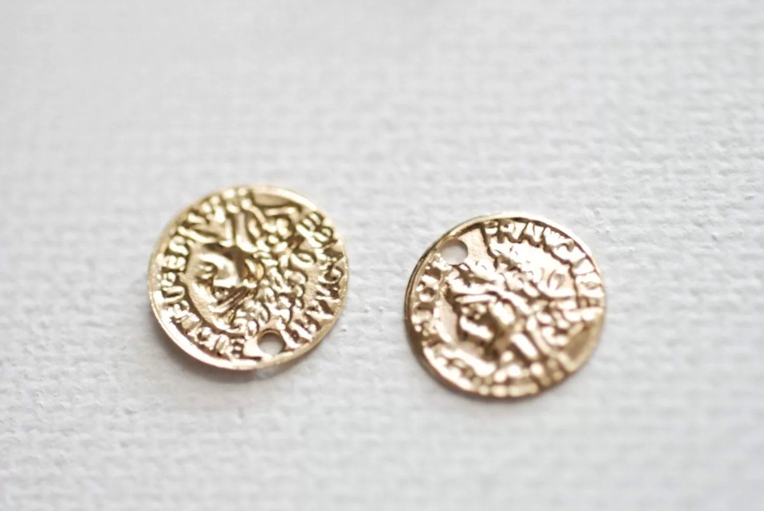 22k gold Coin Charm, Gold Discs, Textured Discs, Greek Coin Pendant, Earring Necklace Findings, Greek Spanish Coins, Ancient Coins, E145