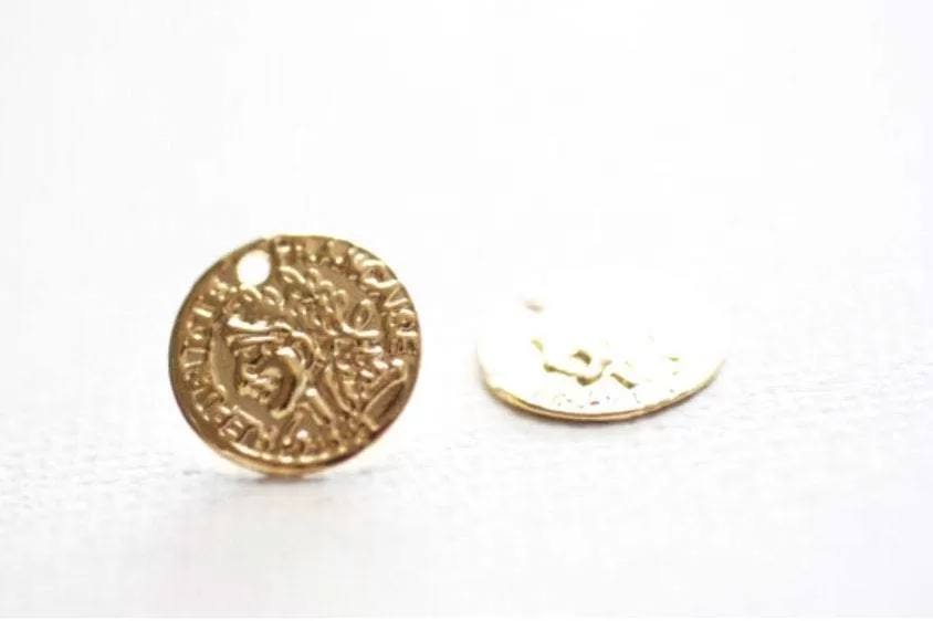 22k gold Coin Charm, Gold Discs, Textured Discs, Greek Coin Pendant, Earring Necklace Findings, Greek Spanish Coins, Ancient Coins, E145