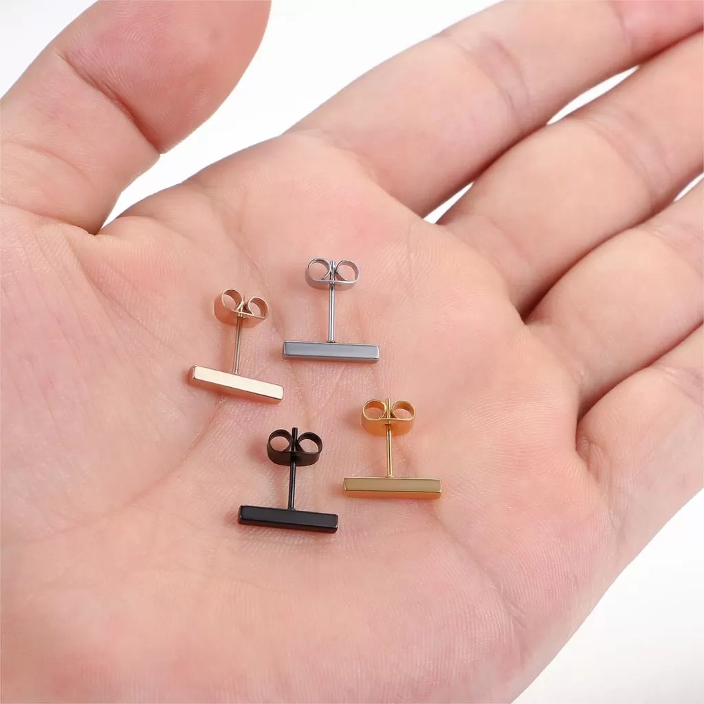 4 Pairs Flat Bar Stainless Steel Fashion Stud Earrings