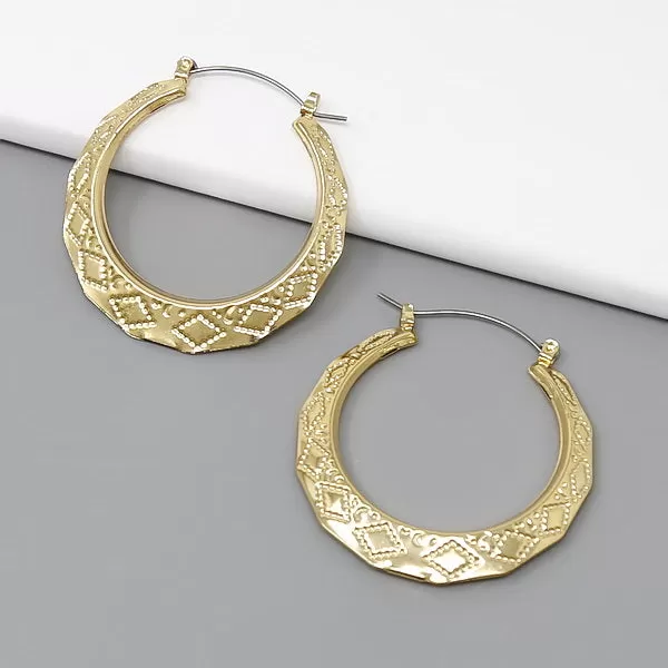 45MM Rhombus Textured Metal Hoop Earrings