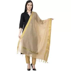 A R Silk Chanderi Chhoda Patta Regular Dupatta Golden Color Dupatta or Chunni