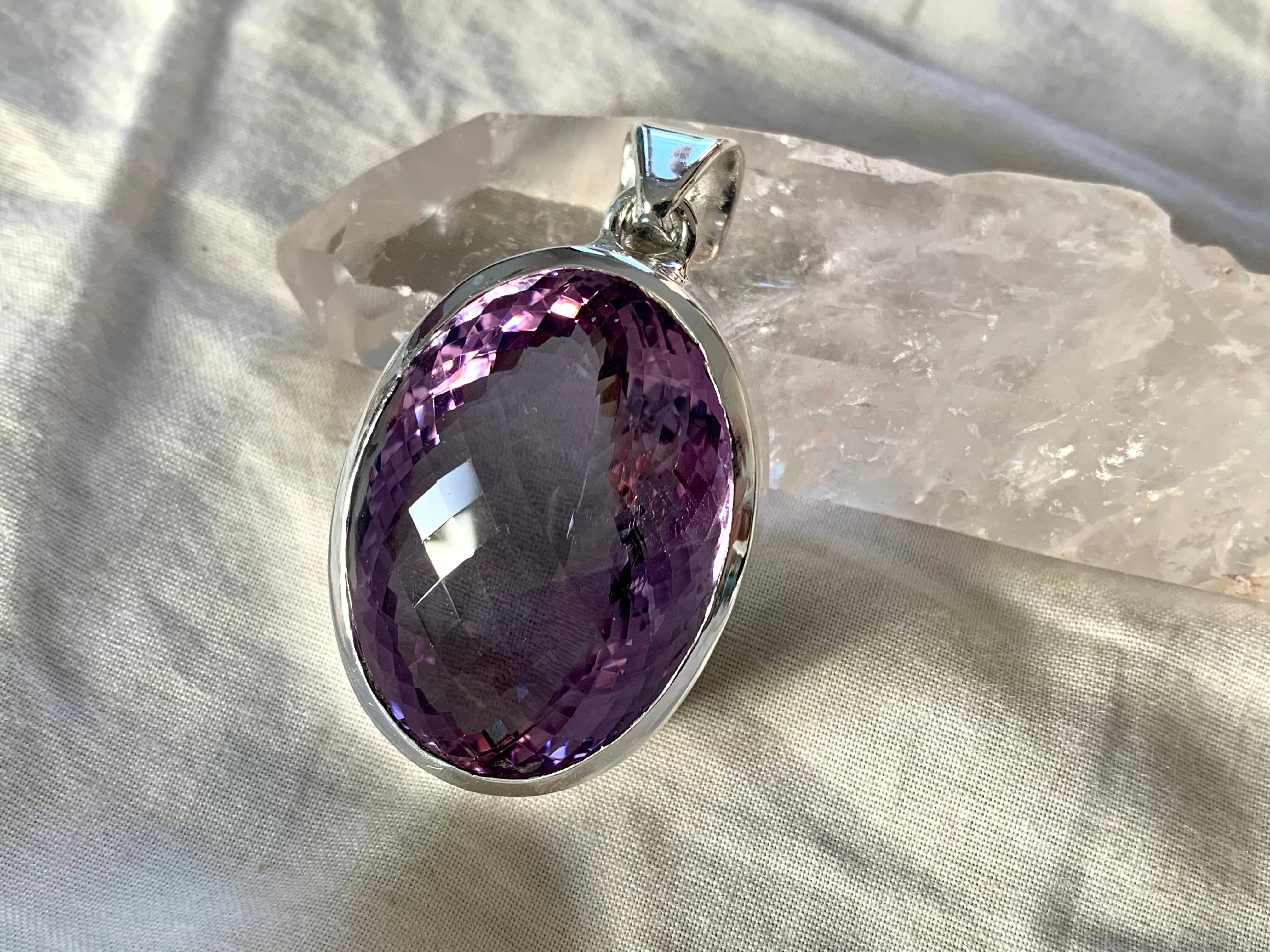 Amethyst Naevia Pendant - Multi-Faceted Large Oval