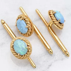 Antique 14K Yellow Gold Blue Opal Shirt Studs