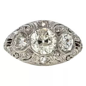 Art Deco Diamond Filigree Ring, Old European 1.47ct.