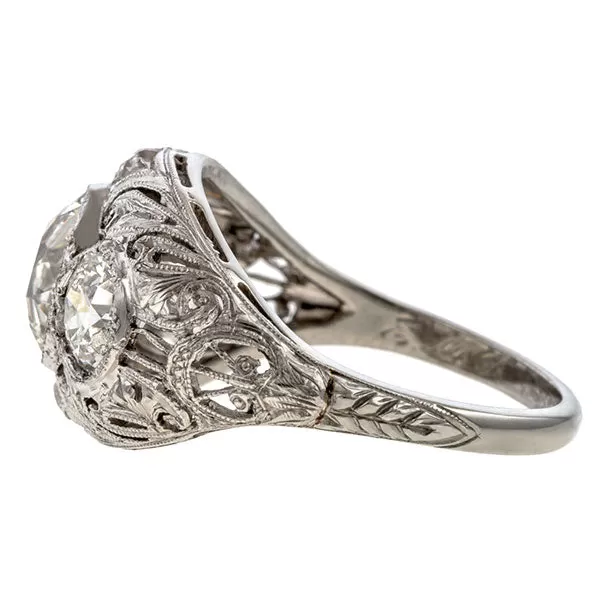 Art Deco Diamond Filigree Ring, Old European 1.47ct.