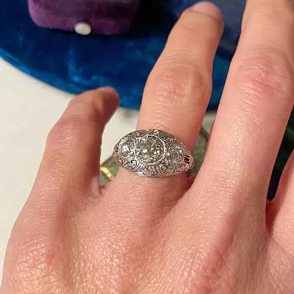 Art Deco Diamond Filigree Ring, Old European 1.47ct.