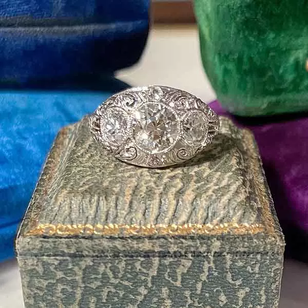 Art Deco Diamond Filigree Ring, Old European 1.47ct.