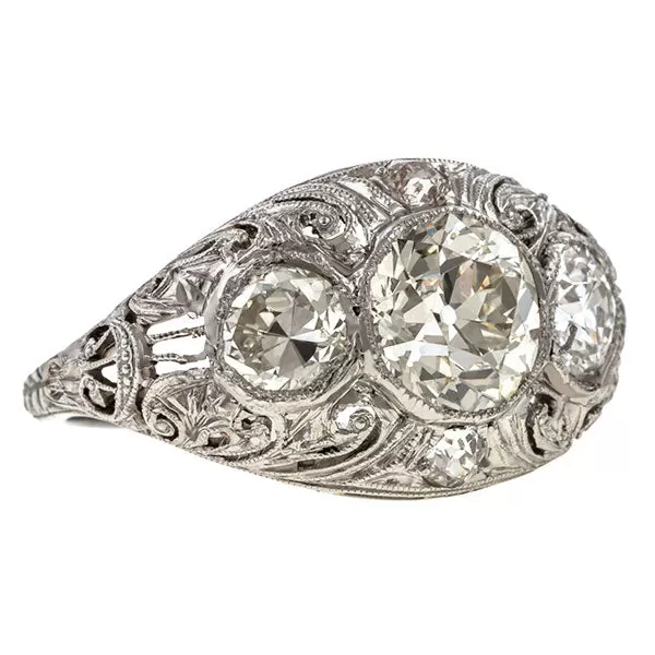 Art Deco Diamond Filigree Ring, Old European 1.47ct.