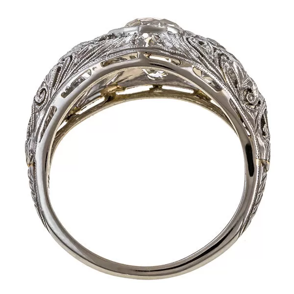 Art Deco Diamond Filigree Ring, Old European 1.47ct.