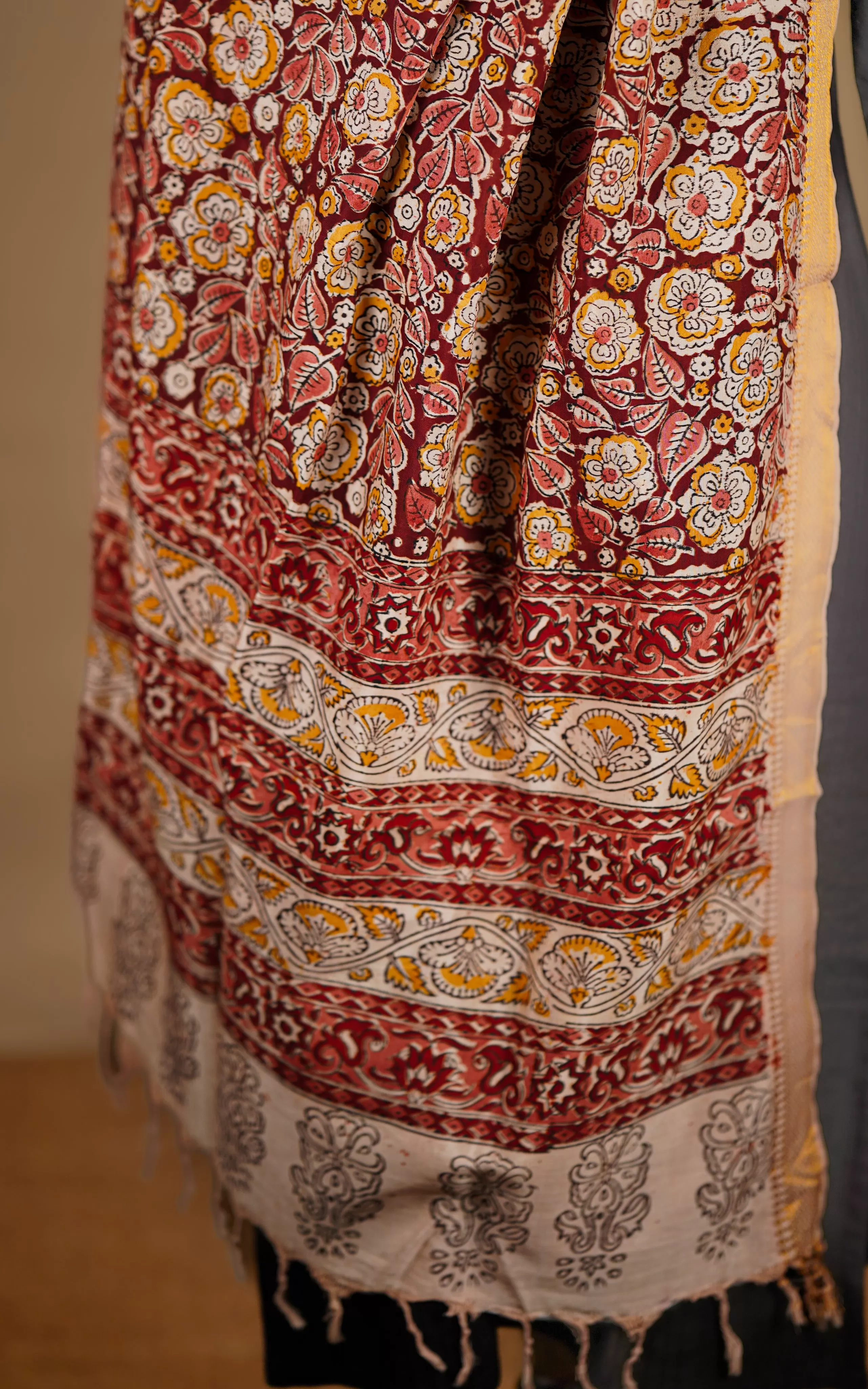 Art Silk Hand Blocked Kalamkari Dupatta 132IOS4