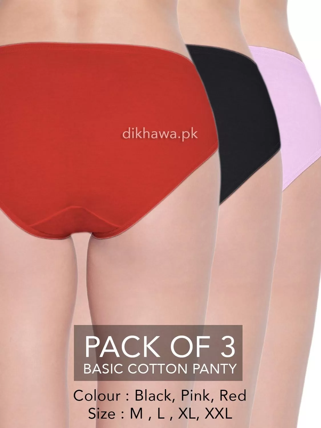 Basic Cotton Panty Pack of 3 - FL-519 - Black Pink & Red