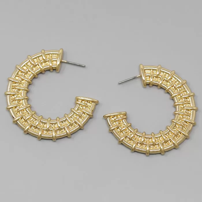 Basket Weave Textured Hoop Earrings