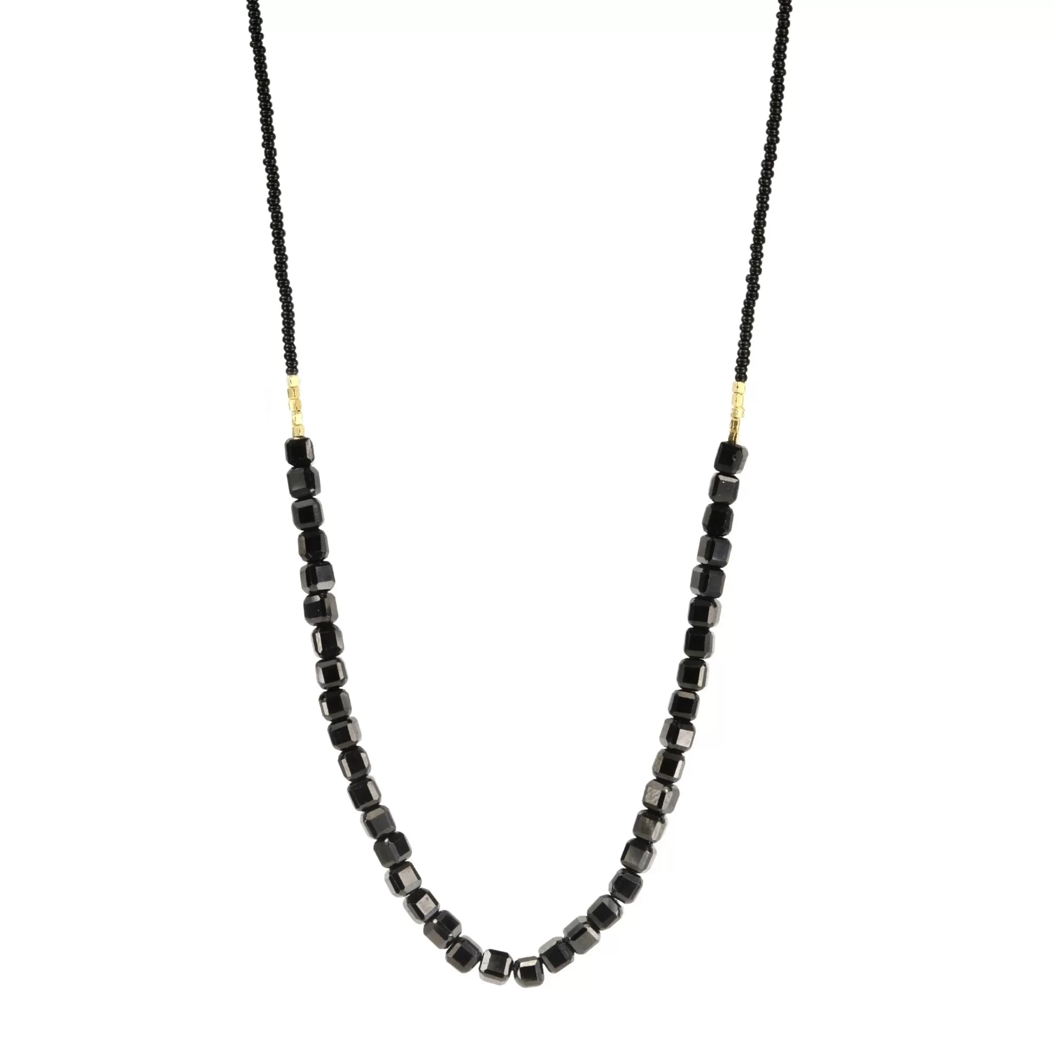 Black Seed Necklace with Gold Vermeil and Black Onyx Beads in Center