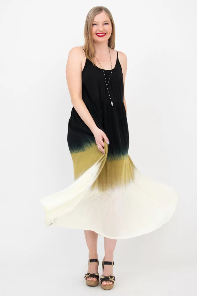 Boha Dress, Black Dip-Dye