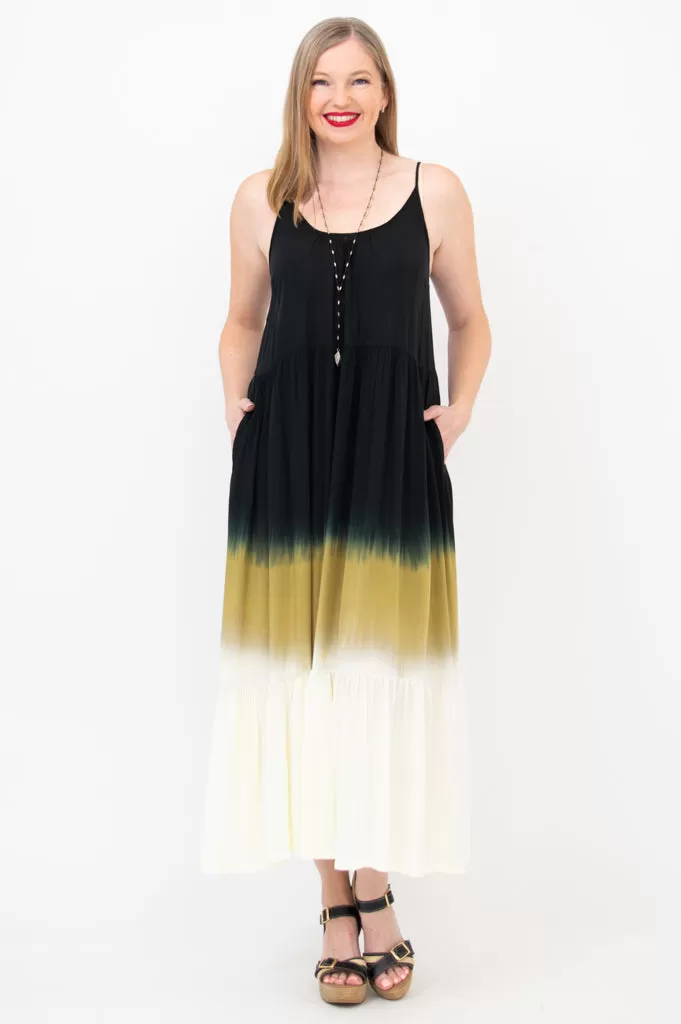 Boha Dress, Black Dip-Dye