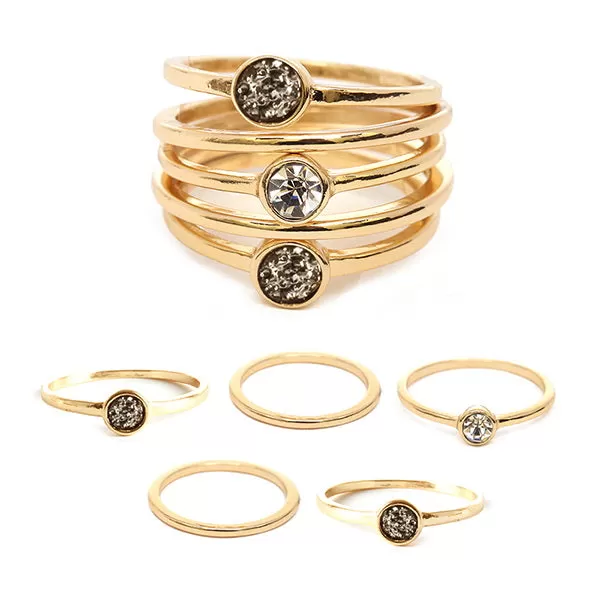 Braided Metal Stone Embellished Ring Set