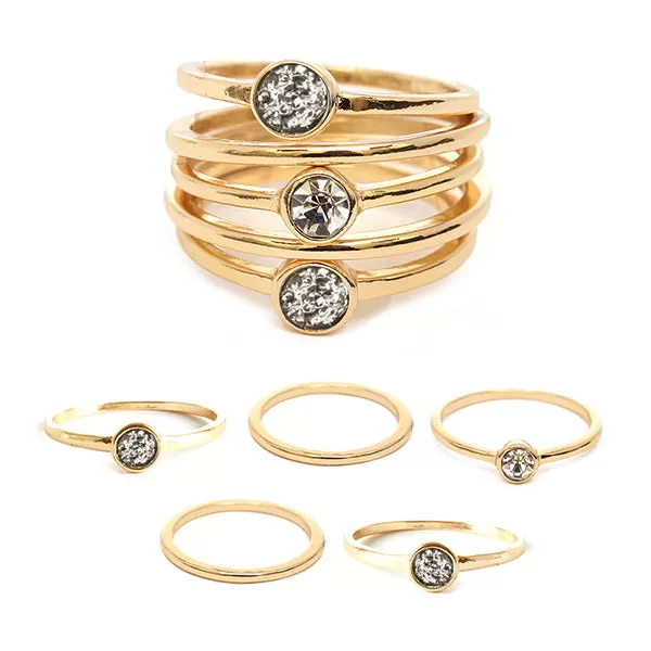 Braided Metal Stone Embellished Ring Set