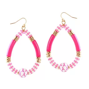 Breast Cancer Pink Ribbon Theme Dangle Earrings