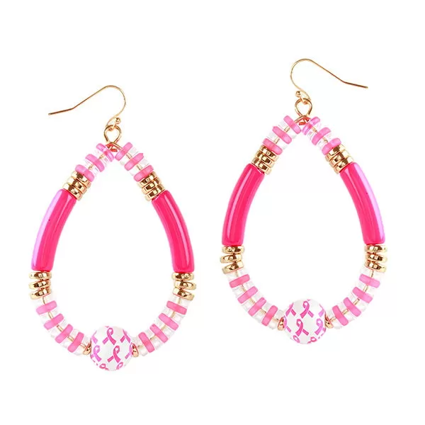 Breast Cancer Pink Ribbon Theme Dangle Earrings