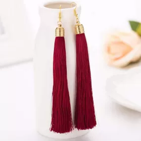 Burgundy Red Long Tassel Earrings