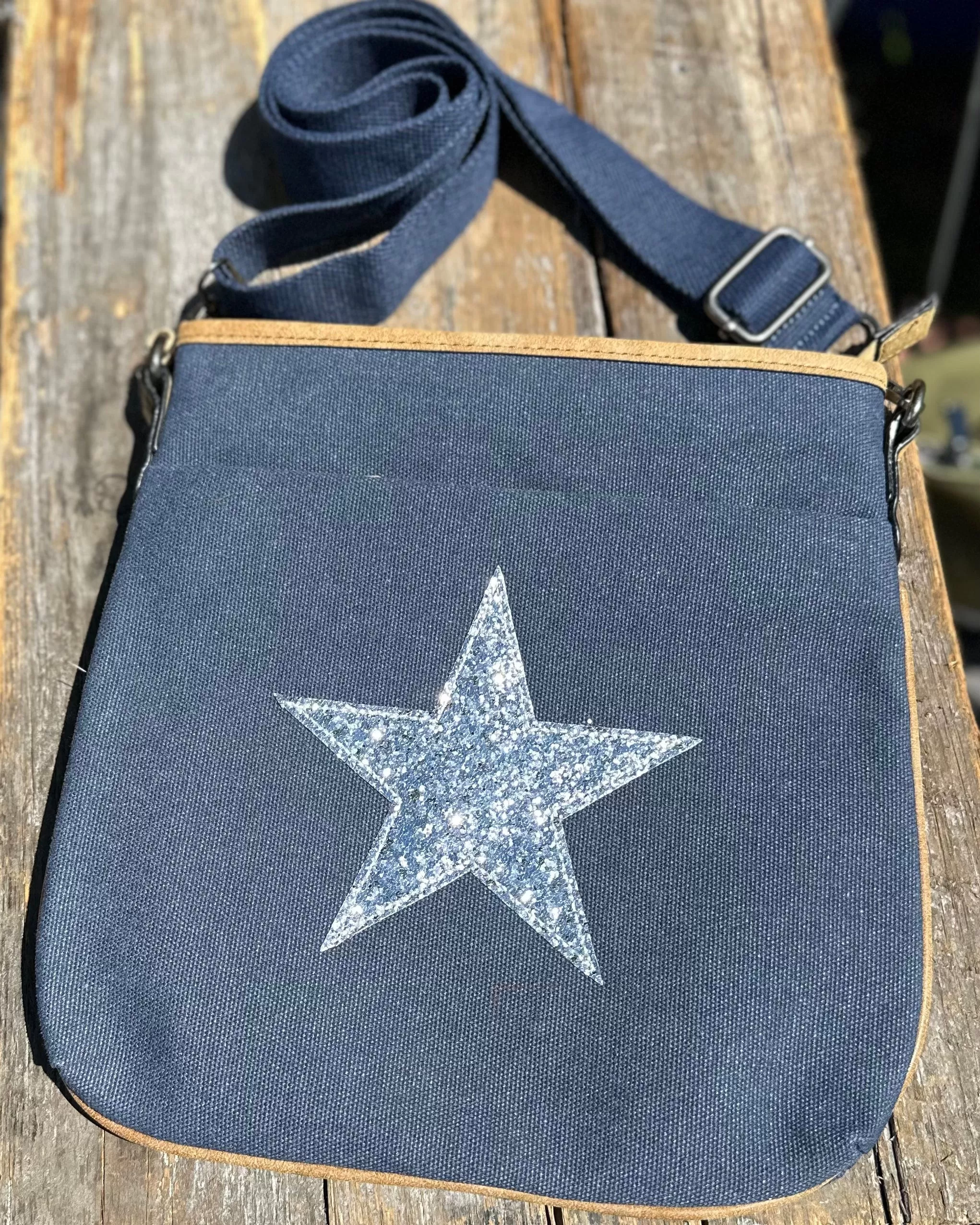 Canvas Star Messenger Bag - Navy