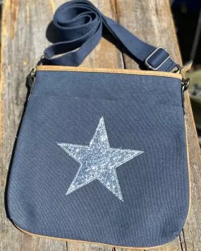 Canvas Star Messenger Bag - Navy