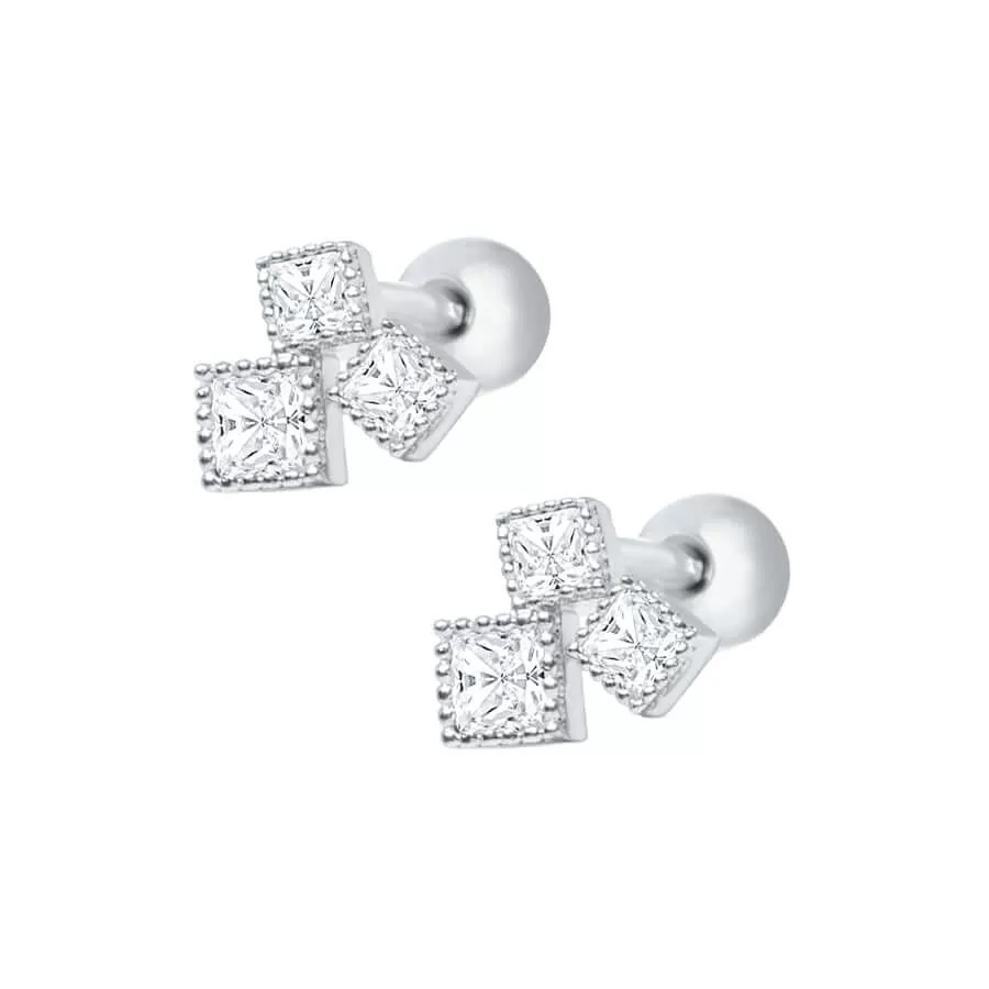 CZ Diamond Threaded  Ball Back Stud Earrings