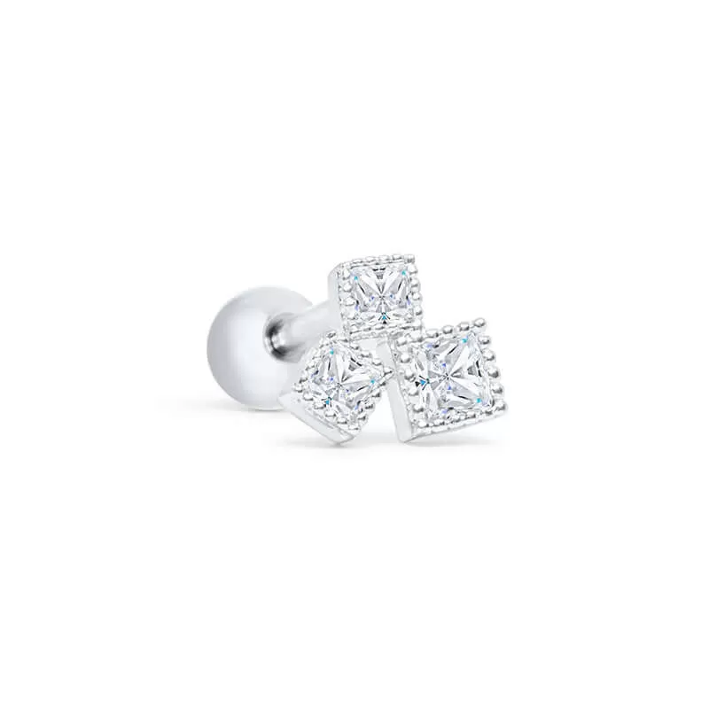 CZ Diamond Threaded  Ball Back Stud Earrings