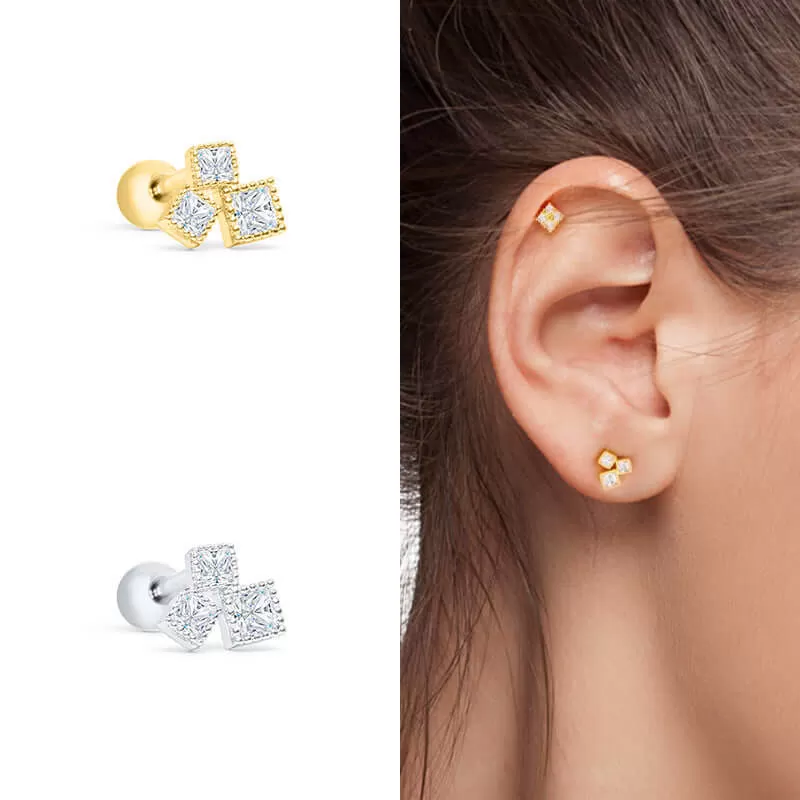 CZ Diamond Threaded  Ball Back Stud Earrings