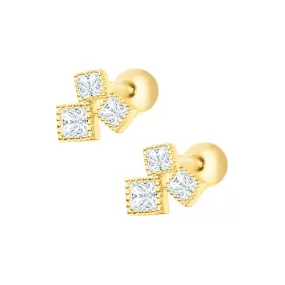 CZ Diamond Threaded  Ball Back Stud Earrings