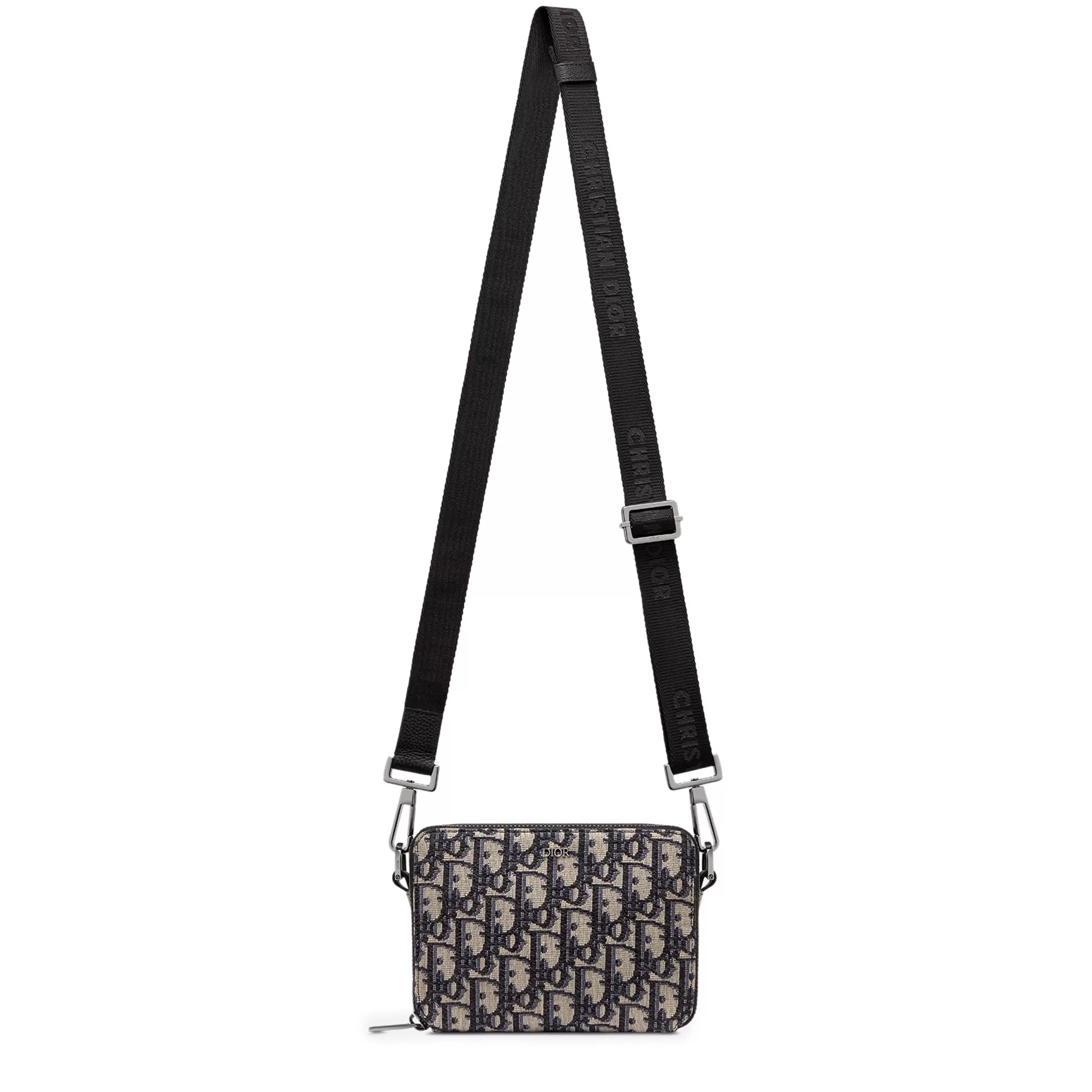 Dior Oblique Jacquard Pouch With Strap Beige Black