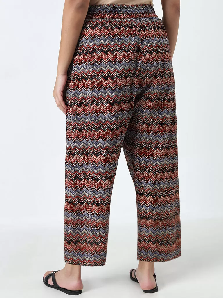 Diza Multicolour Chevron Printed High-Rise Palazzos