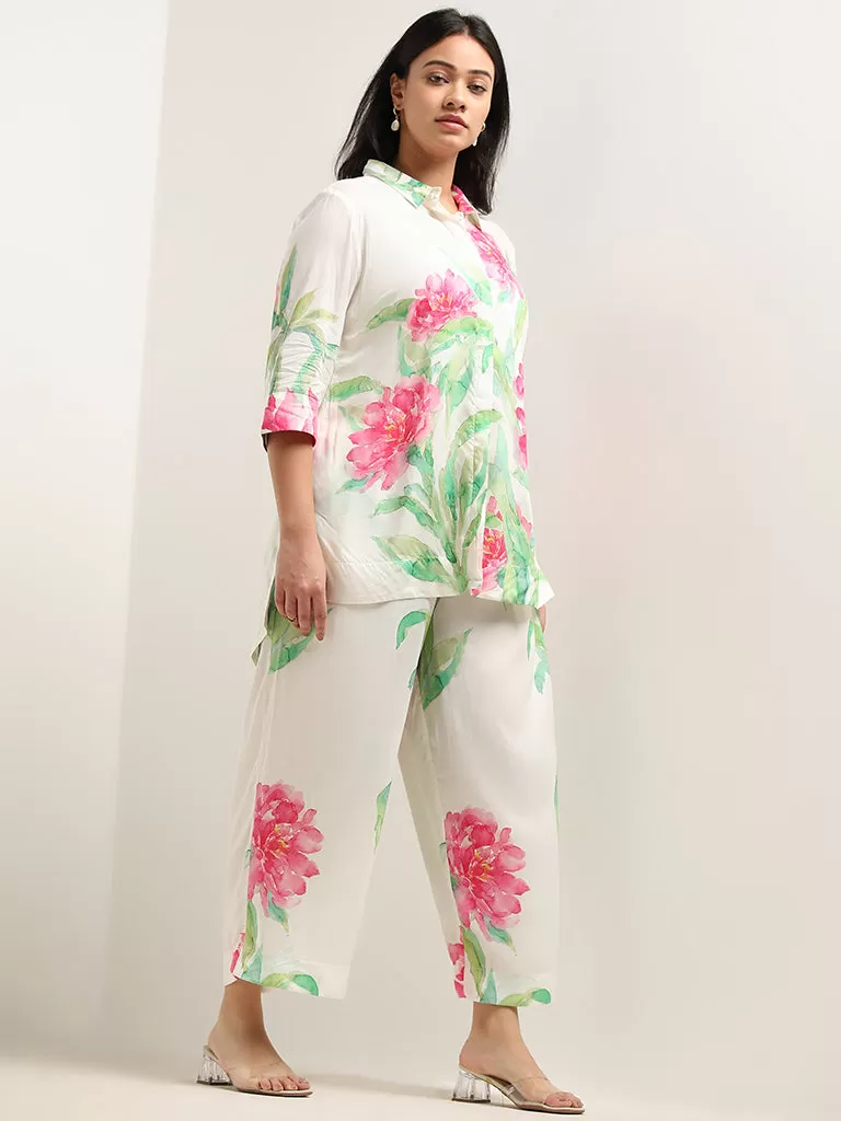 Diza Multicolour Floral Printed High-Rise Palazzos