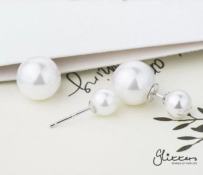 Double Sided White Round Shell Pearl with Sterling Silver Stud Earrings