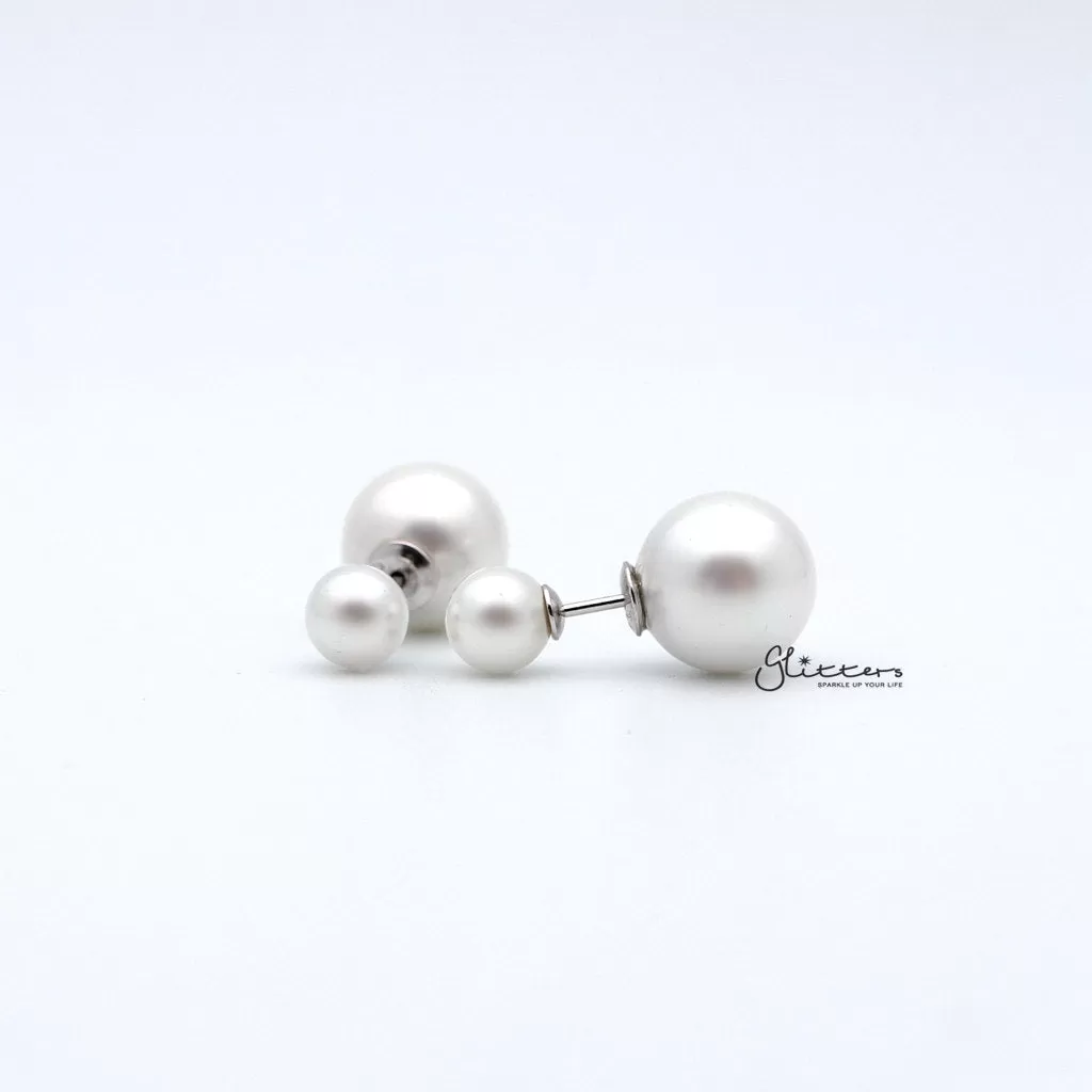 Double Sided White Round Shell Pearl with Sterling Silver Stud Earrings