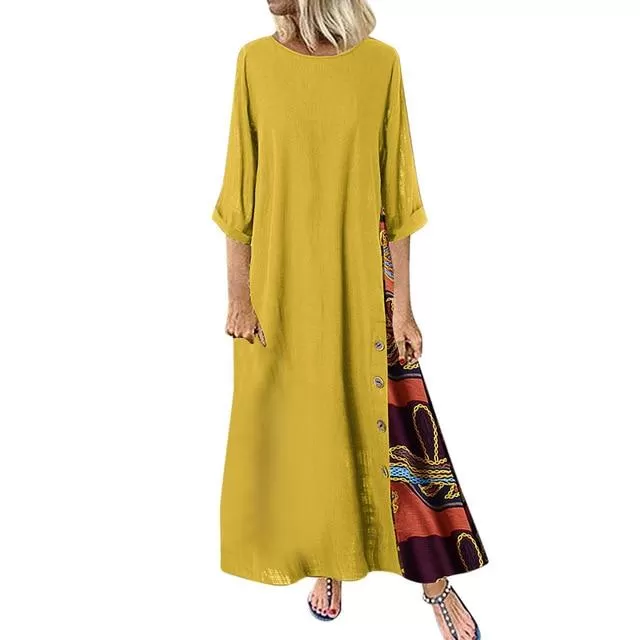 Elegant Patchwork 3/4 Sleeves O Neck Dress