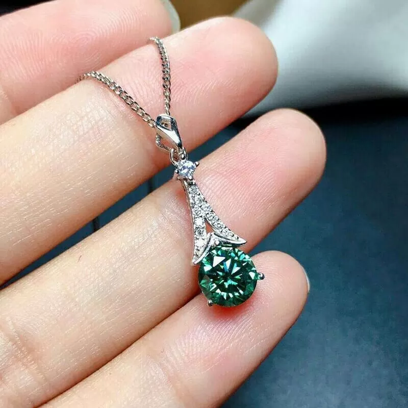 Fashion Moissanite Blue Green Gemstone Pendant Necklace - 925 Sterling Silver