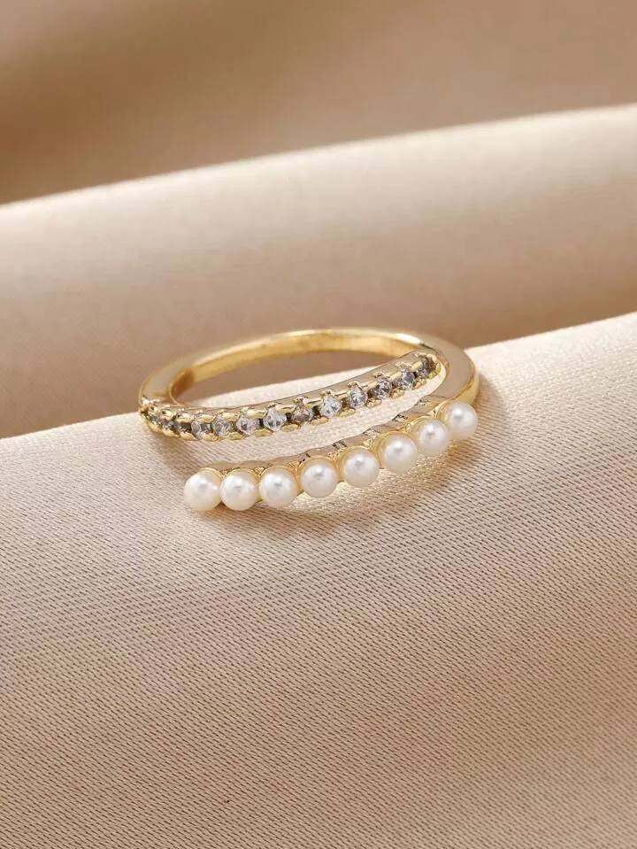 Faux Pearl & Rhinestone Decor Wrap Ring S4598920