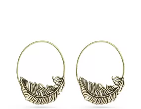 Feather Hoop Earrings - Bronze