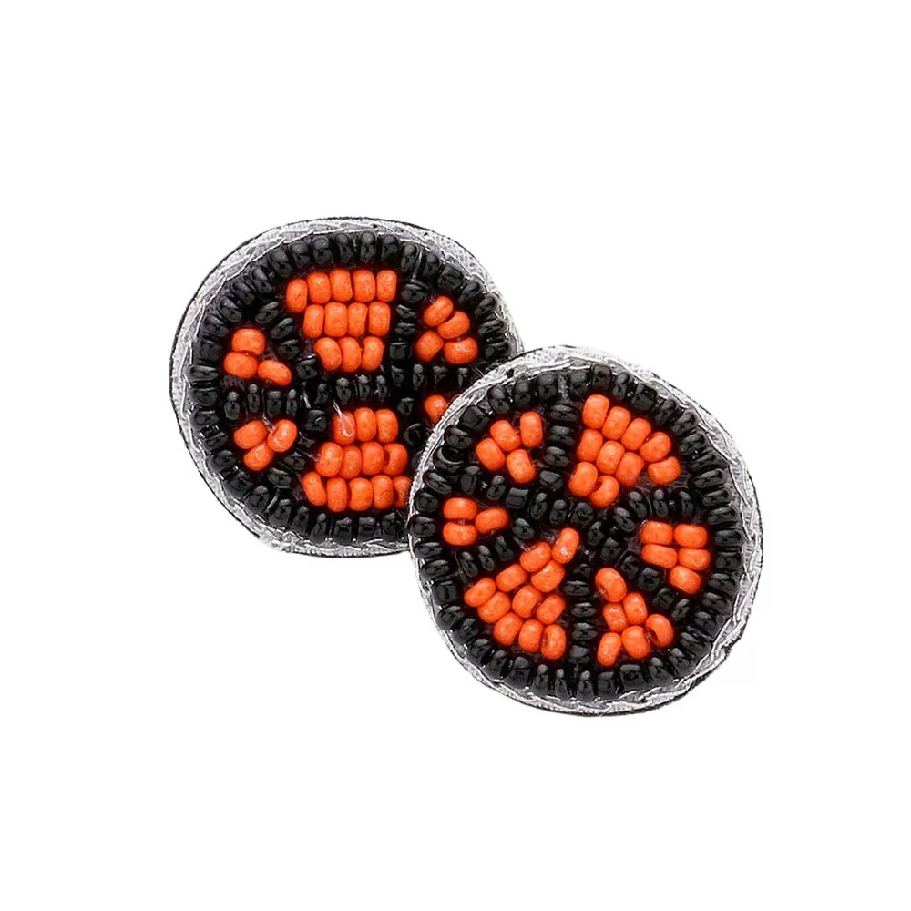 Felt Back Seed Beaded Basketball Stud Earrings