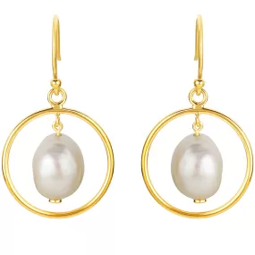 Freshwater Cultured Pearl Pendulum Drop Earrings in Yellow-Tone Sterling Silver