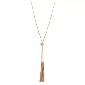 Gold Lariat Knot & Tassel Necklace