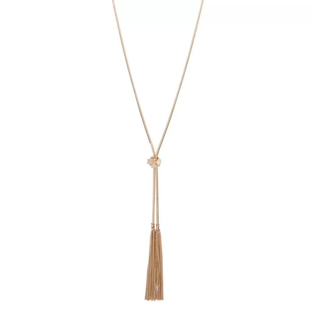 Gold Lariat Knot & Tassel Necklace