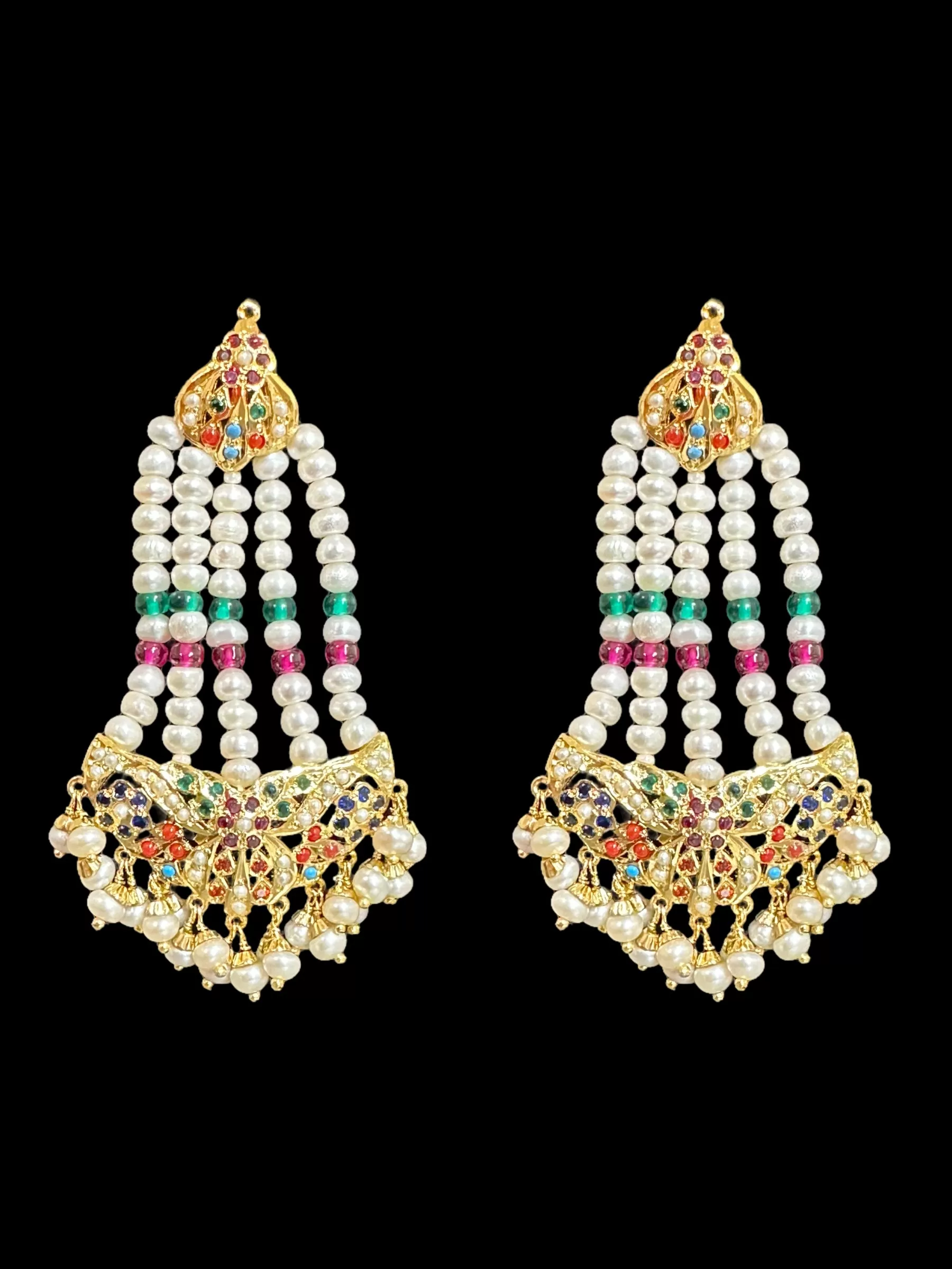 Gold plated silver navratan jhoomar earrings (READY TO SHIP )