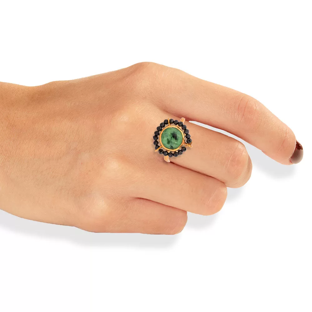 Handmade Gold Plated Silver Ring With Zoisite & Spinels