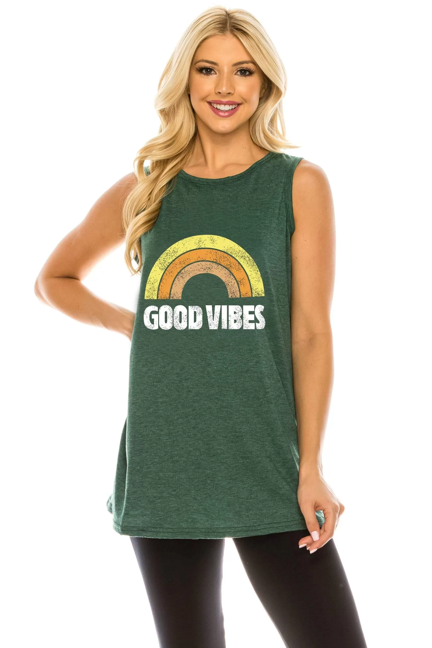 Haute Edition Women's Good Vibes Loose Fit Tank top. Plus size available